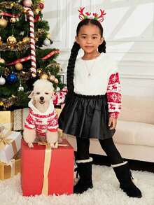 PETSIN 1 pieza Sudadera para mascotas con patrón de ciervo navideño & copos de nieve, franela - Multicolor - Ver 15