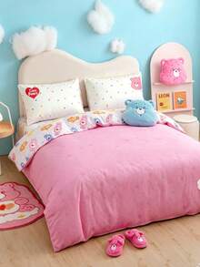 SHEIN X Care Bears 3件組印花被套組，採用柔軟保暖透氣面料製成。粉色被套適用於單人、雙人、加大與特大號床鋪。可機洗 - CB粉色 - 查看 2