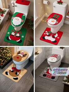 Christmas Faceless Santa Toilet Cover, Soft Plush Non-Slip, Festive Bathroom Decor For Home Hotel, Easy Clean, Holiday Party - Multicolor - View 1