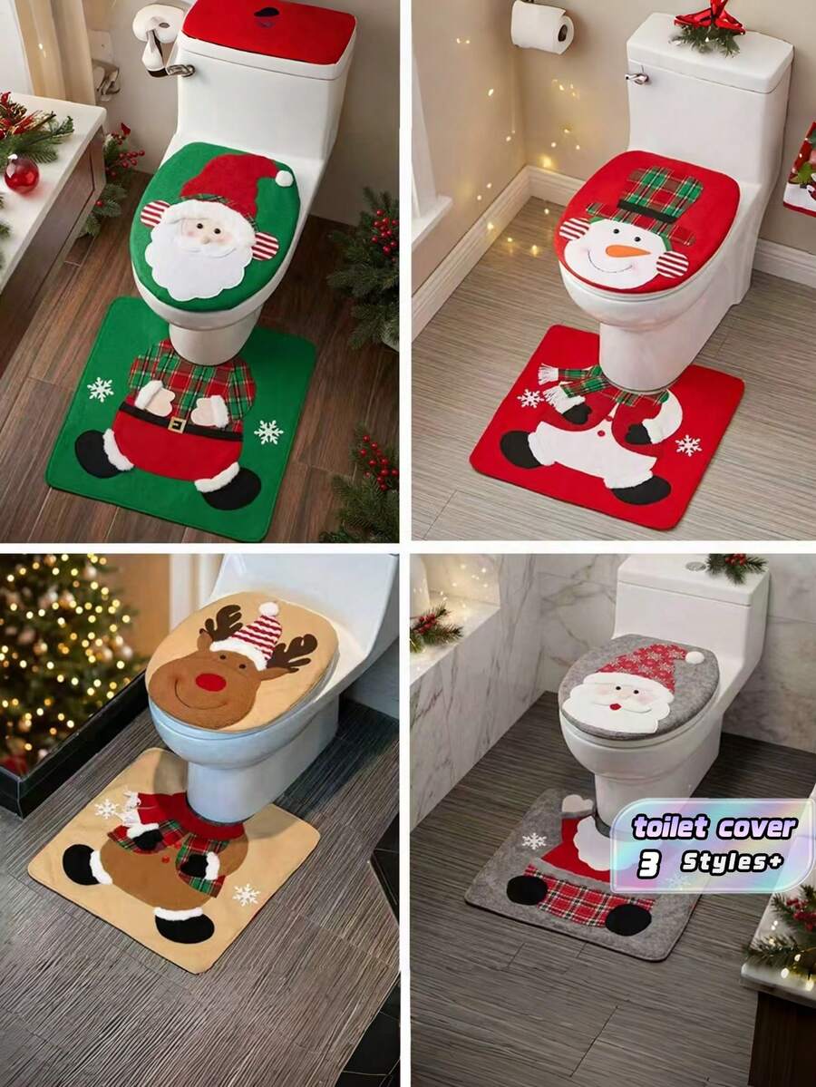 Christmas Faceless Santa Toilet Cover, Soft Plush Non-Slip, Festive Bathroom Decor For Home Hotel, Easy Clean, Holiday Party - Multicolor - View 1