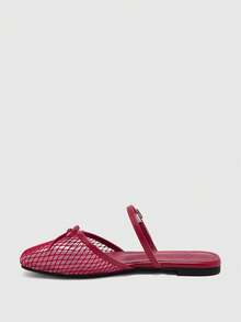 CUCCOO BIZCHIC New Women's Popular Summer Fashion Elegant Splicing Breathable Mesh Bow Decoration, Slip-On Square Top Flat Bottom With Adjustable Buckle Fall Shoes - Red - View 3