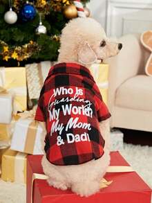 PETSIN 1pc Christmas Red & Black Plaid Print Pet Shirt - Multicolor - View 6