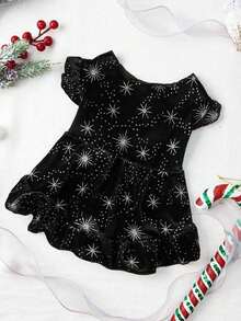 PETSIN 1pc Premium Christmas Snowflake Star Pattern Pet Velvet Dress, Black - Multicolor - View 13
