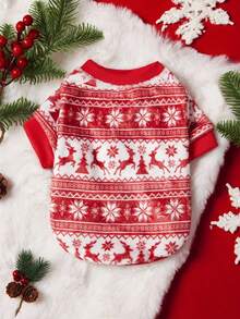 PETSIN 1 Pet Christmas Cat Dog Universal Red And White Striped Reindeer Geometric Snowflake Fel Island Pattern Print Plush Warm And Comfortable Dog Christmas - Multicolor - View 2