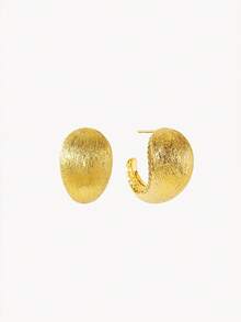 Opalesca Two Retro Matte Texture C-Ring Earrings, Half-Circle Diamond-Set Small Gold Bean Ear Buckles, Light Luxury And Versatile Semi-Round Stud Earrings. - Brushed gold - View 6