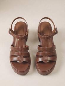 HighSole 女士时尚黑色高跟凉鞋，适合夏季毕业典礼、舞会、度假等各种场合，包括夏季、圣诞节、秋季、新年等节日。 - 駝色 - 查看 5