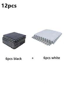 12-Piece Ultra-Soft Black And White Mosaic Carpet Set - Durable Plush Floor Mats For Bedrooms, Living Rooms, Kitchens, And Bathrooms - Machine Washable And Cuttable, 12x12 Inches - Stylish Geometric Patterns. - multicolor - View 10