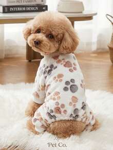 PETSIN 1pc Pet Cat/Dog Paw Print Fleece Jumpsuit, Warm And Cozy, Suitable For Dogs/Cats - Multicolor - View 4