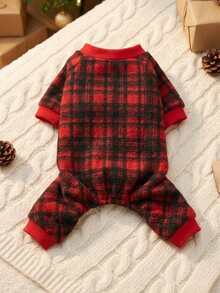 PETSIN 1pc Plaid Fleece Warm Jumpsuit Outfit For Medium Small Dog Breeds Like Poodle - Multicolor - View 2