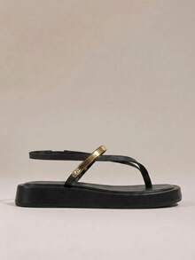 HighSole Ladies Comfortable Casual Platform Strap Square Toe Summer Daily Commuter Minimalist Coffee Thong Ladies Platform Sandals - Black - View 2