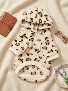 PETSIN 1pc Pet Leopard Print Plush Lined Warm Hoodie For Cats & Dogs, Autumn/Winter - Multicolor - View 4