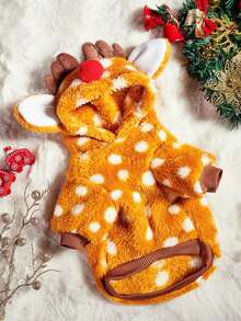 PETSIN Cute Reindeer Design Thick Fleece Warm Pet Sweatshirt, Suitable For Autumn/Winter - Brown - View 2