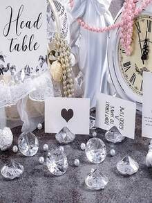 6Pcs 12Pcs Acrylic Diamond Name Card Holder Colorful Plastic Crystal Open Diamond Bead Decor Imitation Diamond Stand For Banquet Party - multicolor - View 4