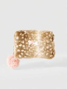 ROMWE Fairycore Fluffy Deer Design Soft Bow Makeup Bag/Pouch - Hair ball model - View 1