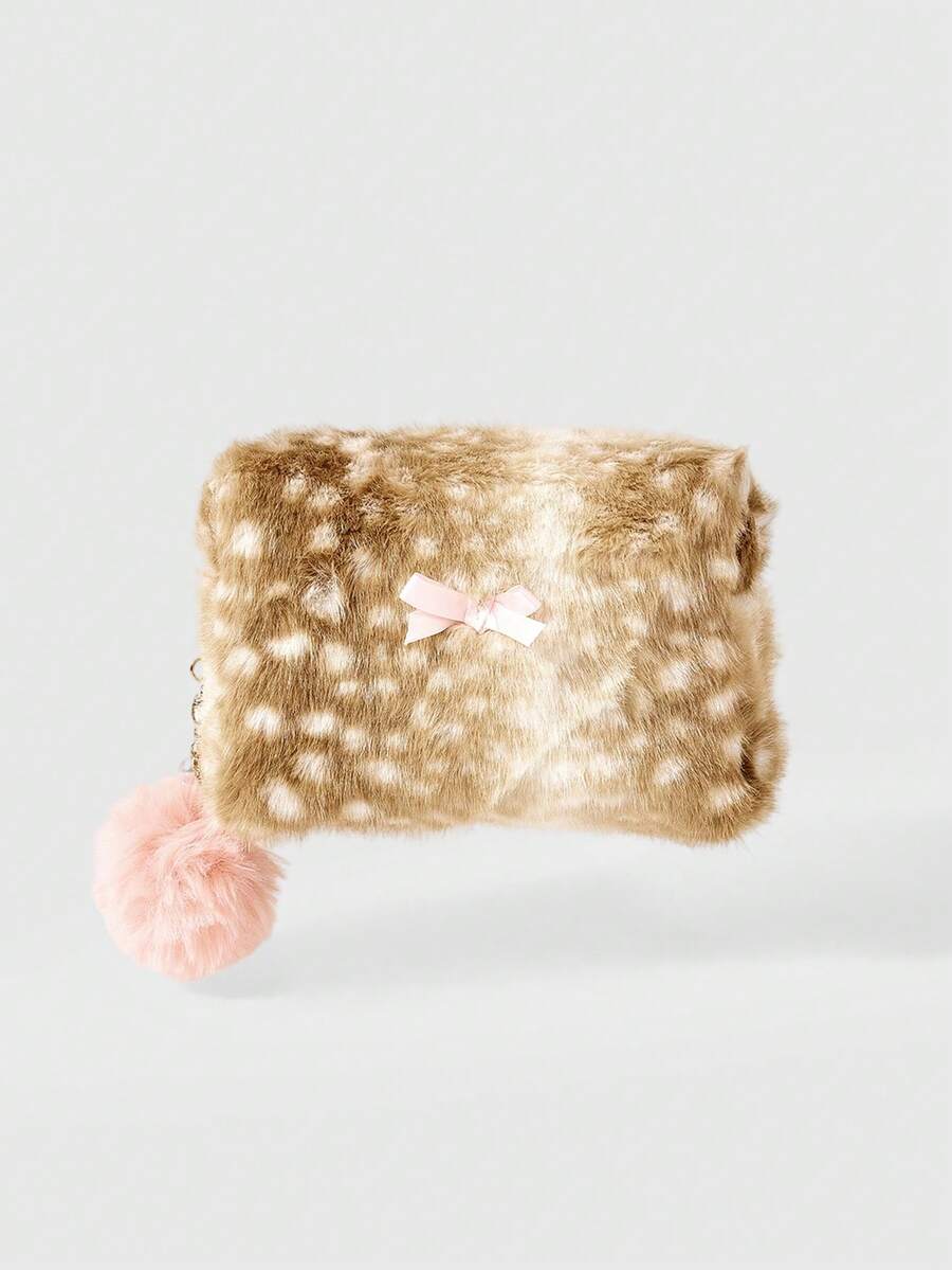 ROMWE Fairycore Fluffy Deer Design Soft Bow Makeup Bag/Pouch - Hair ball model - View 1