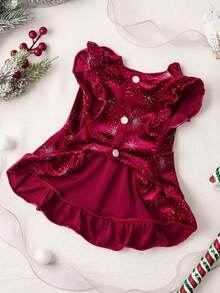 PETSIN 1pc Luxury Pet Velvet Snowflake & Star Print Dress, Christmas Outfit - Multicolor - View 8
