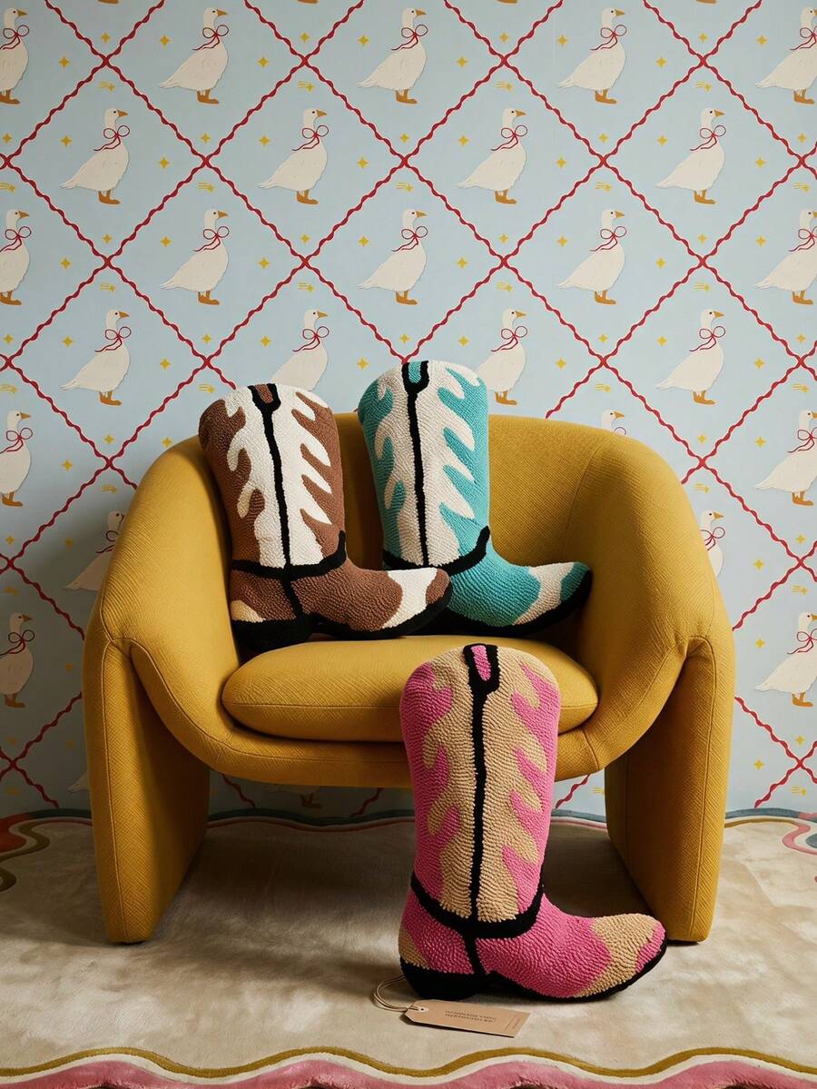 Joivida 1Pc Pillow, Waist Rest And Cushion For Home Use In Living Rooms, Sofas, Bedrooms And Bed Areas. Filled With Soft And Skin-Friendly Material And Includes A Core. Features Embroidered Special-Shaped Boot Design With Abstract Geometric Patterns, A Creative, Personalized And Modern Minimalist Decorative Throw Pillow. - multicolor - View 1