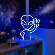 Teckwe Alien Neon Sign Lights - Blue LED Alien Head Decorative Light, USB Or Battery Operated, Desktop & Wall Hanging Neon Lamp For Game Room, Bedroom, Man Cave, Bar, Halloween, Party & Gift - Alien - View 4