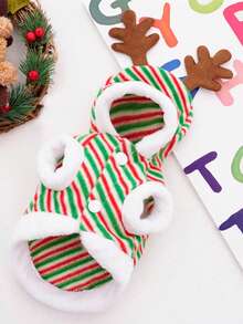 PETSIN Christmas Reindeer Cute Striped Warm Fleece Pet Jacket - Multicolor - View 5
