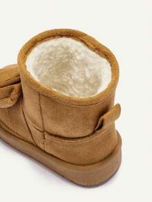 Cozy Pixies Girls Camel Cute Simple Bow Decor Round Toe Flat Comfortable Casual Slip-On High-Top Fleece Lined Warm Winter Snow Boots - Camel - View 8