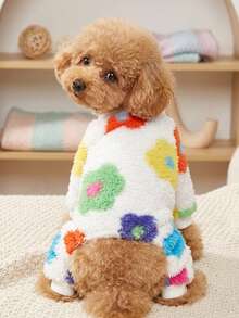 PETSIN 1 buah Jumpsuit Modis Motif Bunga Bulu Imitasi Putih untuk Hewan Peliharaan Kucing & Anjing - MultiWarna - View 3