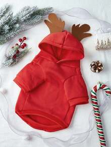 PETSIN 1pc Christmas Reindeer Autumn/Winter Hoodie For Small Dogs, Teddy & Pets - Multicolor - View 5