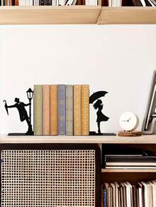 2PCS Metal Lamp Post Love Story Bookends Sturdy Durable Decorative Home Office Library Study Bookshelf Organizer Romantic Gift For Couples Readers Valentine Day Trending - View 5
