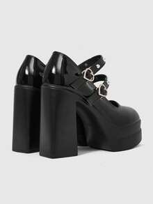 Sugerpunk Women's Thick-Soled Thick-Heeled Shoes, Punk Style, Dark Fashion Patent Leather Round Toe, Low Vamp Rivets, Front Lace Bow Mary Jane High Fall Shoes - Yaohei - View 3