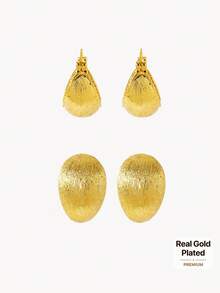 Opalesca Two Retro Matte Texture C-Ring Earrings, Half-Circle Diamond-Set Small Gold Bean Ear Buckles, Light Luxury And Versatile Semi-Round Stud Earrings. - Brushed gold - View 2