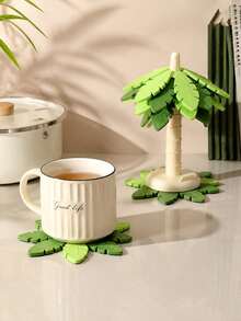 Leaf-Shaped Coasters, Multi-Color Calla Lily Potted Plant, Tropical Style Desktop Decor, DIY Assembly, Unique Gift For Plant Lovers - Green - View 2