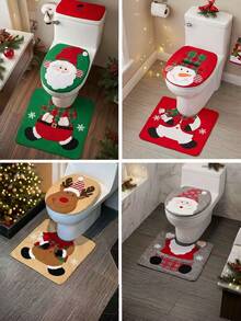 Christmas Faceless Santa Toilet Cover, Soft Plush Non-Slip, Festive Bathroom Decor For Home Hotel, Easy Clean, Holiday Party - Multicolor - View 4