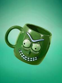 Rick and Morty X SHEIN 綠色立體趣味臉陶瓷馬克杯 600ml/20oz 大容量水杯，居家辦公咖啡茶杯，成人創意趣味禮品水杯組，男女通用日常飲水杯 - 綠色 - 查看 2