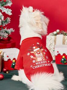 PETSIN 1件寵物通用聖誕貓狗紅麋鹿雪花「Merry Christmas」英文字母可愛圖案印花保暖舒適狗聖誕用品 - 彩色 - 查看 5