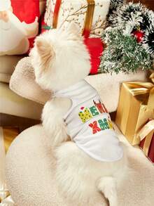 PETSIN 1pc Merry Christmas Graphic Print White Dog Tank Top - Multicolor - View 7