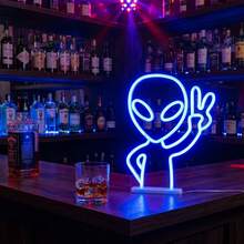Teckwe Alien Neon Sign Lights - Blue LED Alien Head Decorative Light, USB Or Battery Operated, Desktop & Wall Hanging Neon Lamp For Game Room, Bedroom, Man Cave, Bar, Halloween, Party & Gift - Alien - View 6