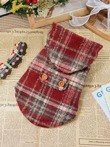 PETSIN Christmas Plaid Pet Coat For Dogs - Warm Hooded Dog Jacket With Cute Buttons, Festive Pet Apparel For Holiday Season - Red - View 10