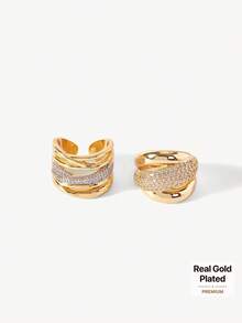 Opalesca 18k Color Matching Double-Layer Covered With Rhinestone Wide-Edge Rings, Thick Styles Can Be Stacked With Exaggerated Finger Rings - color matching - View 1