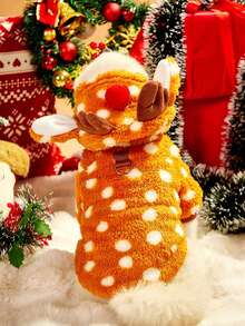 PETSIN Cute Reindeer Design Thick Fleece Warm Pet Sweatshirt, Suitable For Autumn/Winter - Brown - View 6