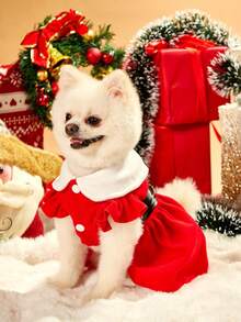PETSIN 1pc Warm Fleece Sleeveless Dog/Cat Christmas Dress, Outfit Suitable For Pets - Red - View 7