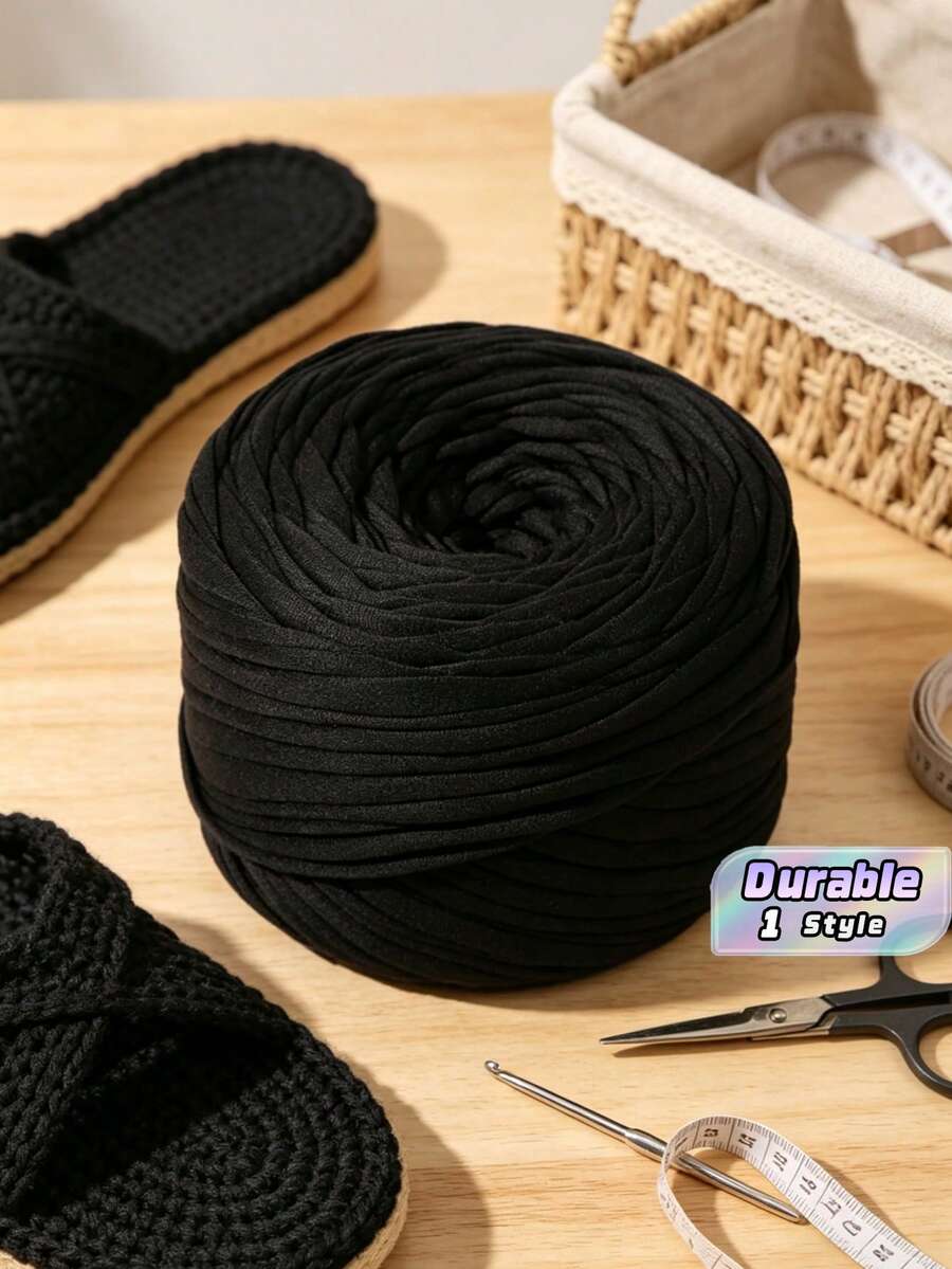 خيط قماش شريطي مسطح بكرة كبيرة سوداء، خيط حياكة يدوي DIY مخصص لصنع أحذية الكروشيه والحقائب اليدوية - متعدد الألوان - مشاهدة 1