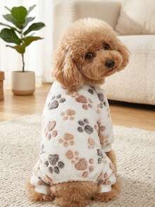 PETSIN 1pc Pet Cat/Dog Paw Print Fleece Jumpsuit, Warm And Cozy, Suitable For Dogs/Cats - Multicolor - View 2