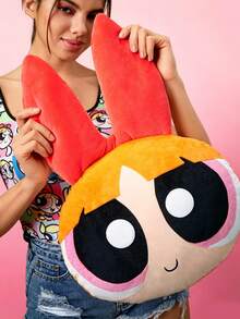 THE POWERPUFF GIRLS X SHEIN 红色毛绒女孩造型抱枕，靠垫，情人节，Y2K - 紅色 - 查看 6