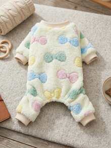 PETSIN 1pc Pet Dog/Cat Apricot Fleece Warm Jumpsuit With Bow & Graphic Print, Flannel Fabric - Multicolor - View 4