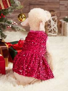PETSIN Fuchsia Sequin Princess Dress Pet Clothes, For Cats And Dogs, Christmas Party Attire - Rose Red - View 7