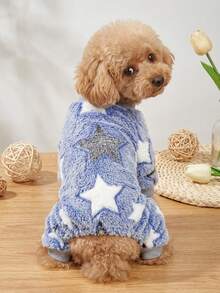 PETSIN 1pc Pet Dog Cat Grey Fleece Warm Star Print Flannel Four Leg Jumpsuit - Multicolor - View 3
