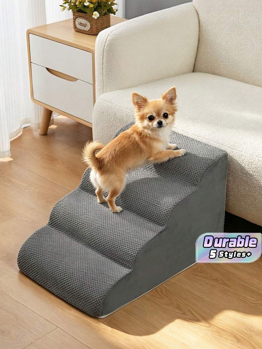 1pc Pet Stairs For Small Dogs & Cats, Non-Slip Foam Steps For Bed Sofa With Removable Washable Cover, Sturdy Climbing Ladder For Puppy Kittens, Senior Pet Home Essential - Multicolor - View 1