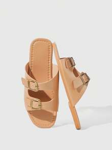 HighSole 女士平底凉鞋 舒适搭扣套脚凉鞋 - 卡其色 - 查看 10