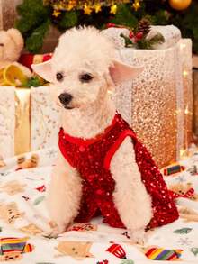 PETSIN Colorful Red Sequin Pet Dress For Christmas Party - Red - View 8