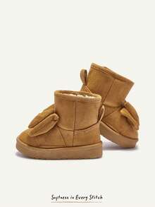 Cozy Pixies Girls Camel Cute Simple Bow Decor Round Toe Flat Comfortable Casual Slip-On High-Top Fleece Lined Warm Winter Snow Boots - Camel - View 2