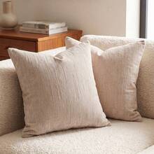 Cirelle 1 Stück Stück/2 Stücke Ganzjahres-Kissenbezüge aus vertikal strukturiertem Chenille, einfarbig gestreifte quadratische Kissenhüllen, neutraler minimalistischer Farmhouse-Boho-Stil für Sofa, Schlafzimmer, Erkerfenster, Homestay, Kissenfüllung nicht enthalten - Beige - Übersicht 15